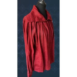 Vintage Exit Shops Red Pleated Blouse Convertible Funnel Neck Made in USA Petite
